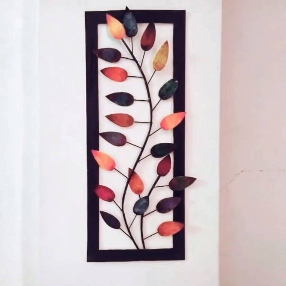 Kolorowa Metalowa Dekoracja Ścienna z Liśćmi